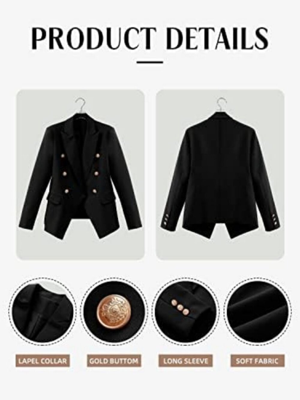 Chic Double Breasted Blazer with Gold Buttons | Women's Business Casual Jacket - Picture 5 of 5